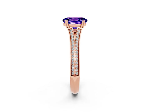 Rose gold Oval Cut Tanzanite Split Shank Engagement Ring with Pavé Band_2
