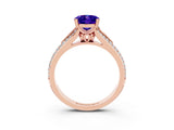 Rose gold Oval Cut Tanzanite Split Shank Engagement Ring with Pavé Band_3