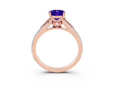 Rose gold Oval Cut Tanzanite Split Shank Engagement Ring with Pavé Band_3