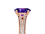 Rose gold Oval Cut Tanzanite Split Shank Engagement Ring with Pavé Band_5