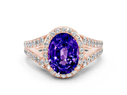 Rose gold Oval Cut Tanzanite Split Shank Halo Ring with Four-Prong Setting_12
