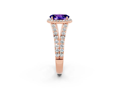 Rose gold Oval Cut Tanzanite Split Shank Halo Ring with Four-Prong Setting_14