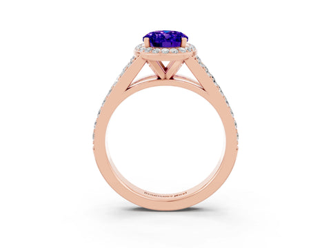 Rose gold Oval Cut Tanzanite Split Shank Halo Ring with Four-Prong Setting_15