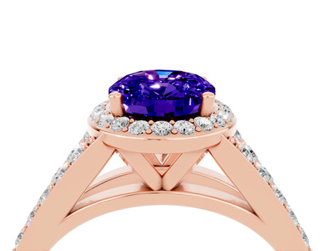 Rose gold Oval Cut Tanzanite Split Shank Halo Ring with Four-Prong Setting_16