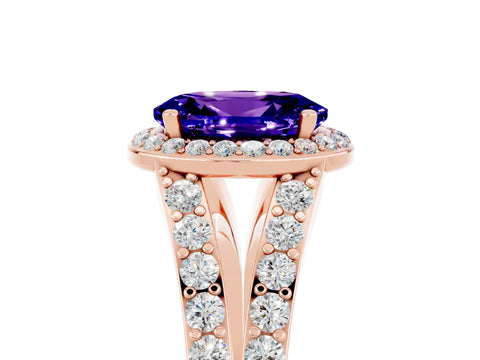 Rose gold Oval Cut Tanzanite Split Shank Halo Ring with Four-Prong Setting_17