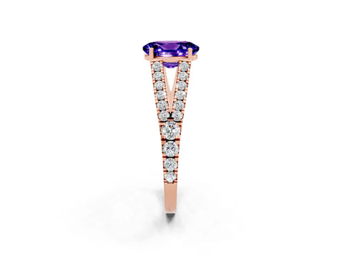 Rose gold Oval Cut Tanzanite Split Shank Pavé Engagement Ring with Four-Prong Setting_14
