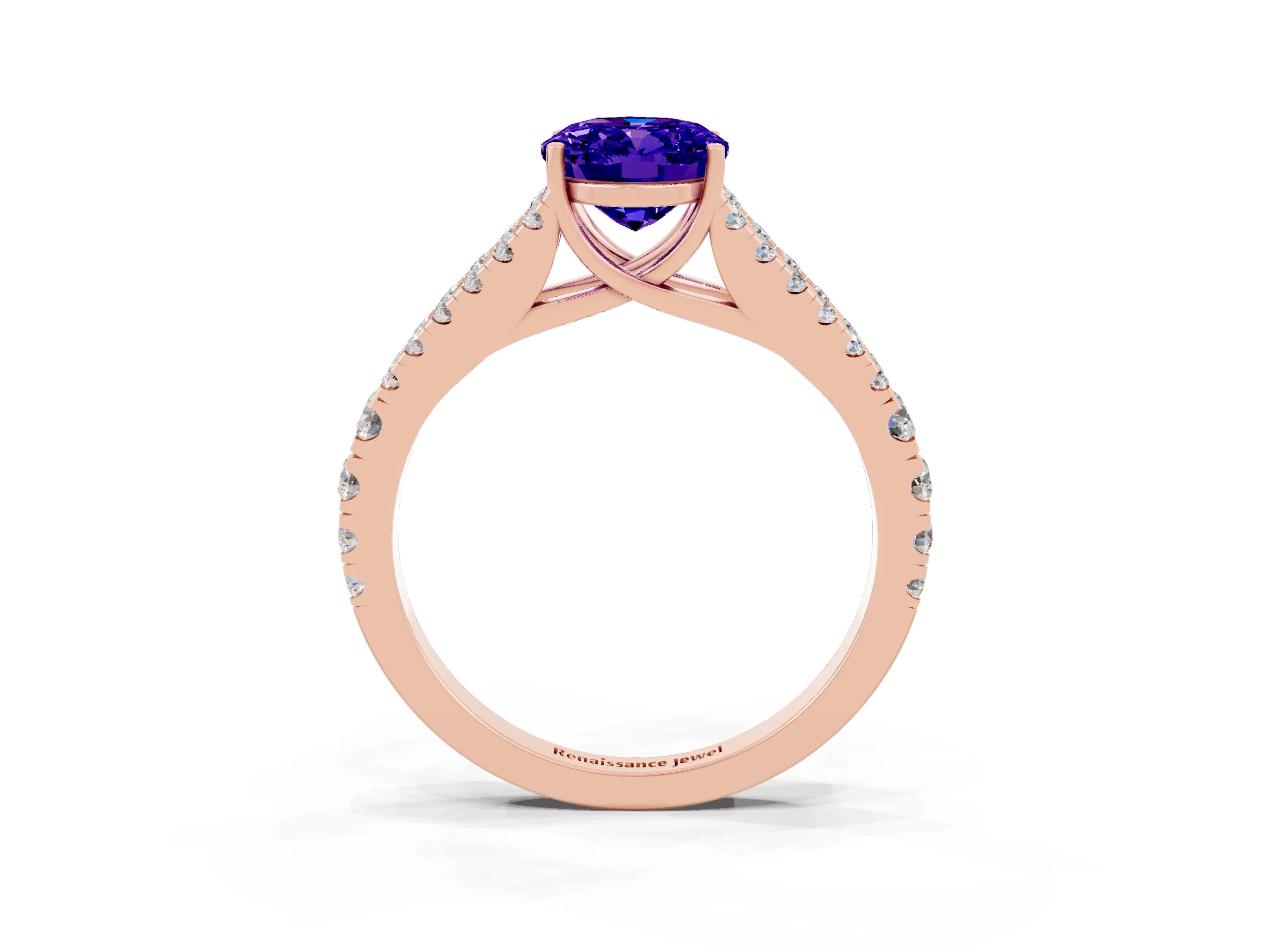 Rose gold Oval Cut Tanzanite Split Shank Pavé Engagement Ring with Four-Prong Setting_15