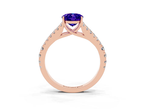 Rose gold Oval Cut Tanzanite Split Shank Pavé Engagement Ring with Four-Prong Setting_15