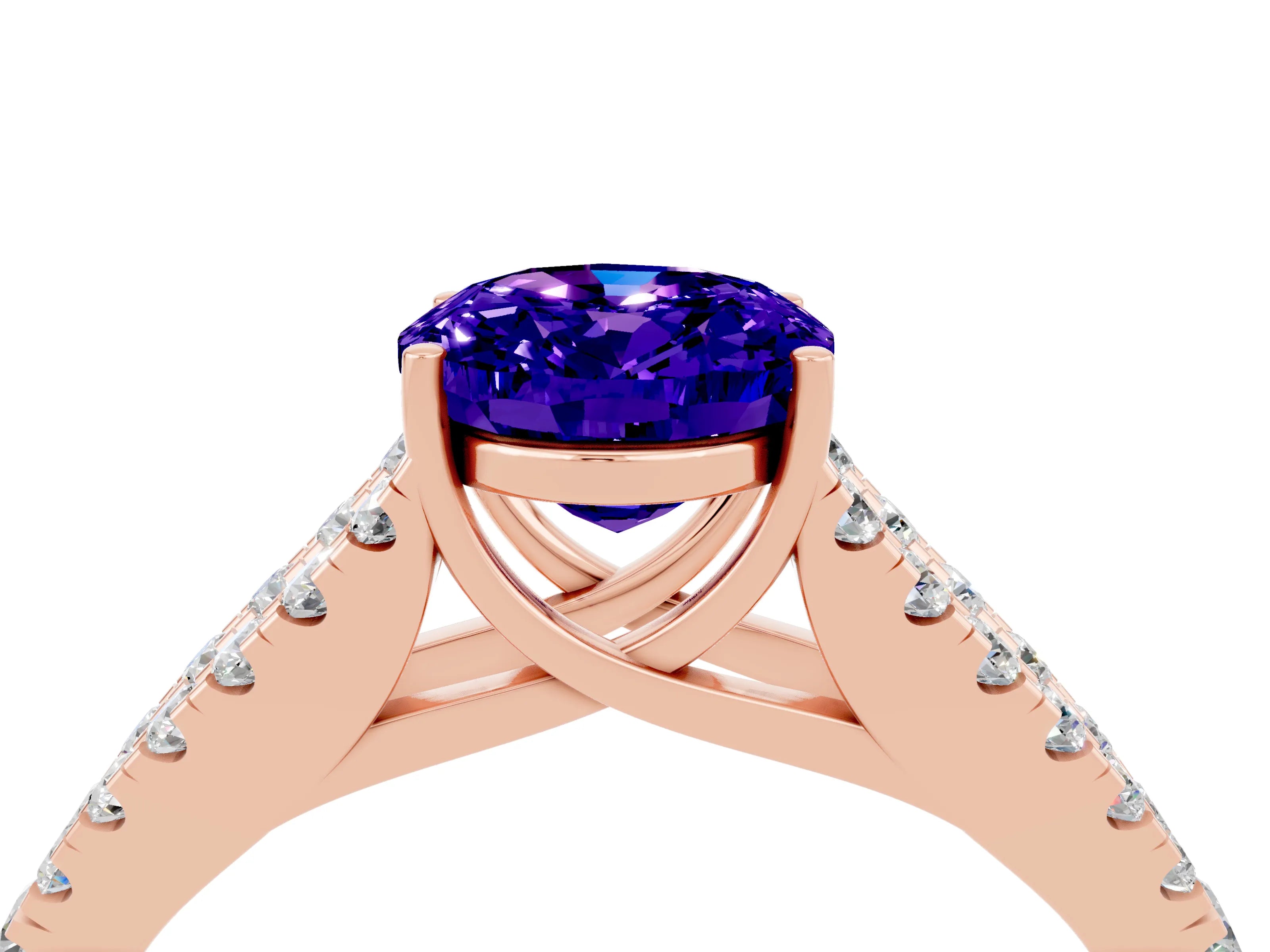 Rose gold Oval Cut Tanzanite Split Shank Pavé Engagement Ring with Four-Prong Setting_16