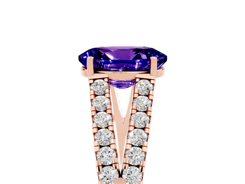 Rose gold Oval Cut Tanzanite Split Shank Pavé Engagement Ring with Four-Prong Setting_17