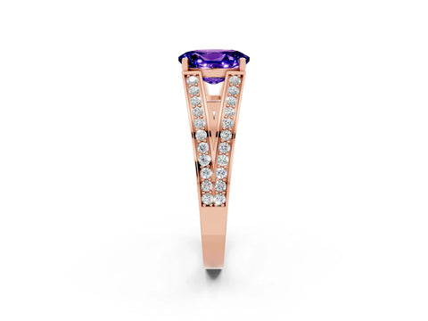 Rose gold Oval Cut Tanzanite Split Shank Ring with Pavé Band and Four-Prong Setting_2
