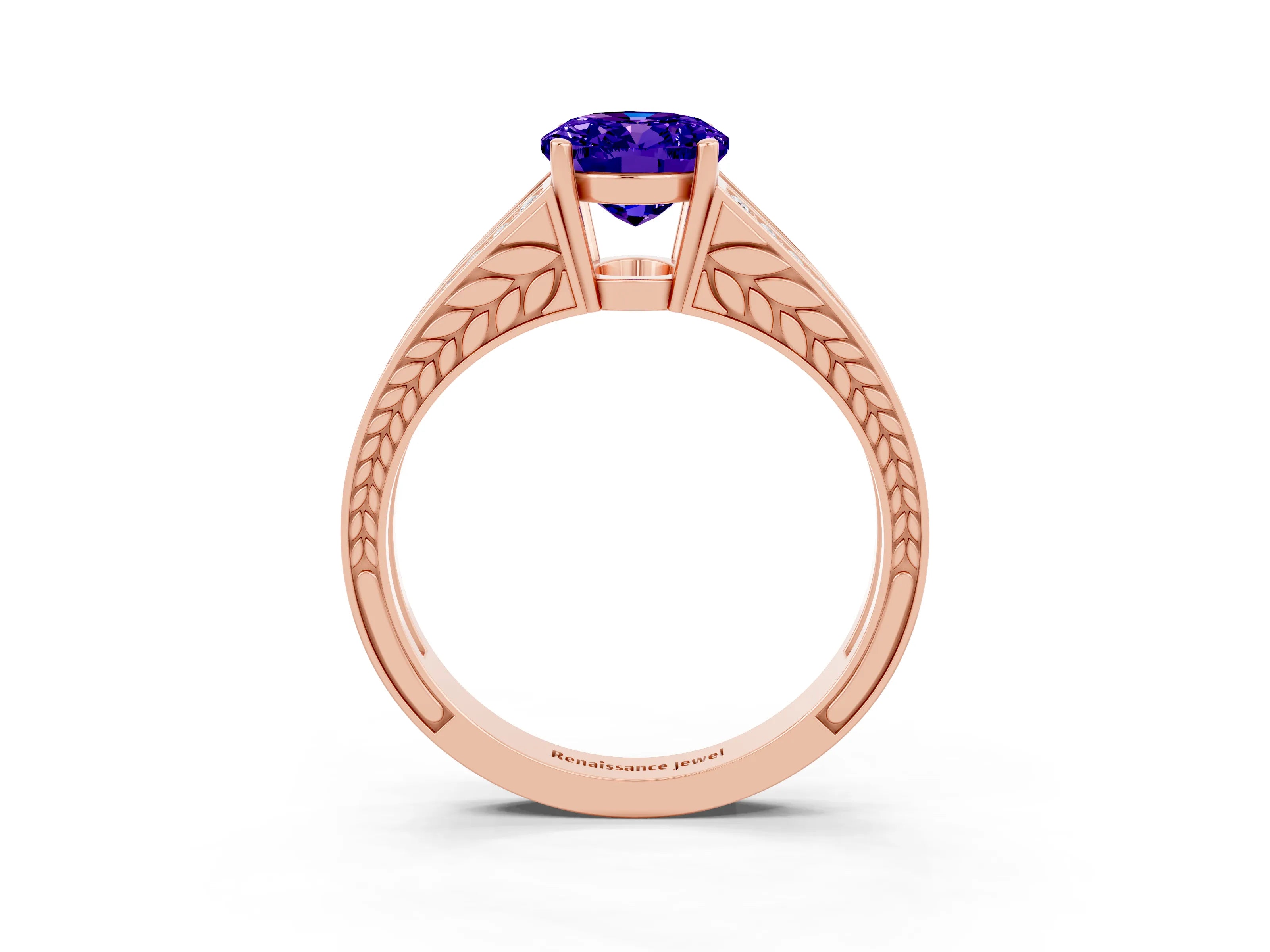 Rose gold Oval Cut Tanzanite Split Shank Ring with Pavé Band and Four-Prong Setting_3