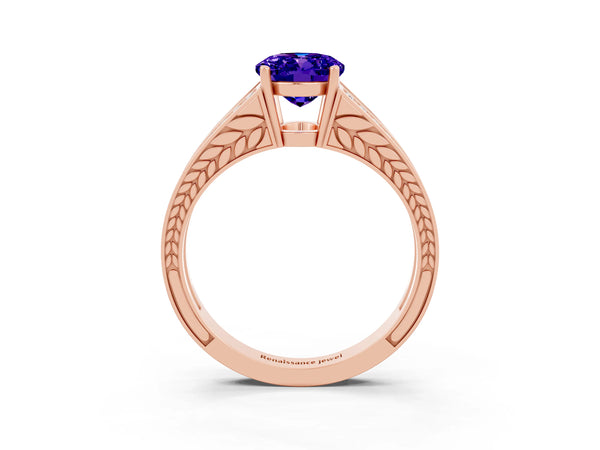 Rose gold Oval Cut Tanzanite Split Shank Ring with Pavé Band and Four-Prong Setting