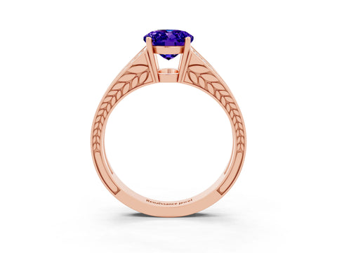 Rose gold Oval Cut Tanzanite Split Shank Ring with Pavé Band and Four-Prong Setting_3