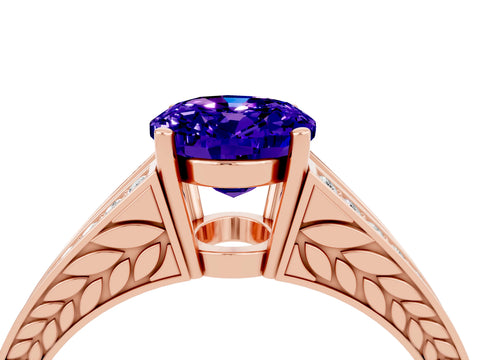 Rose gold Oval Cut Tanzanite Split Shank Ring with Pavé Band and Four-Prong Setting_4