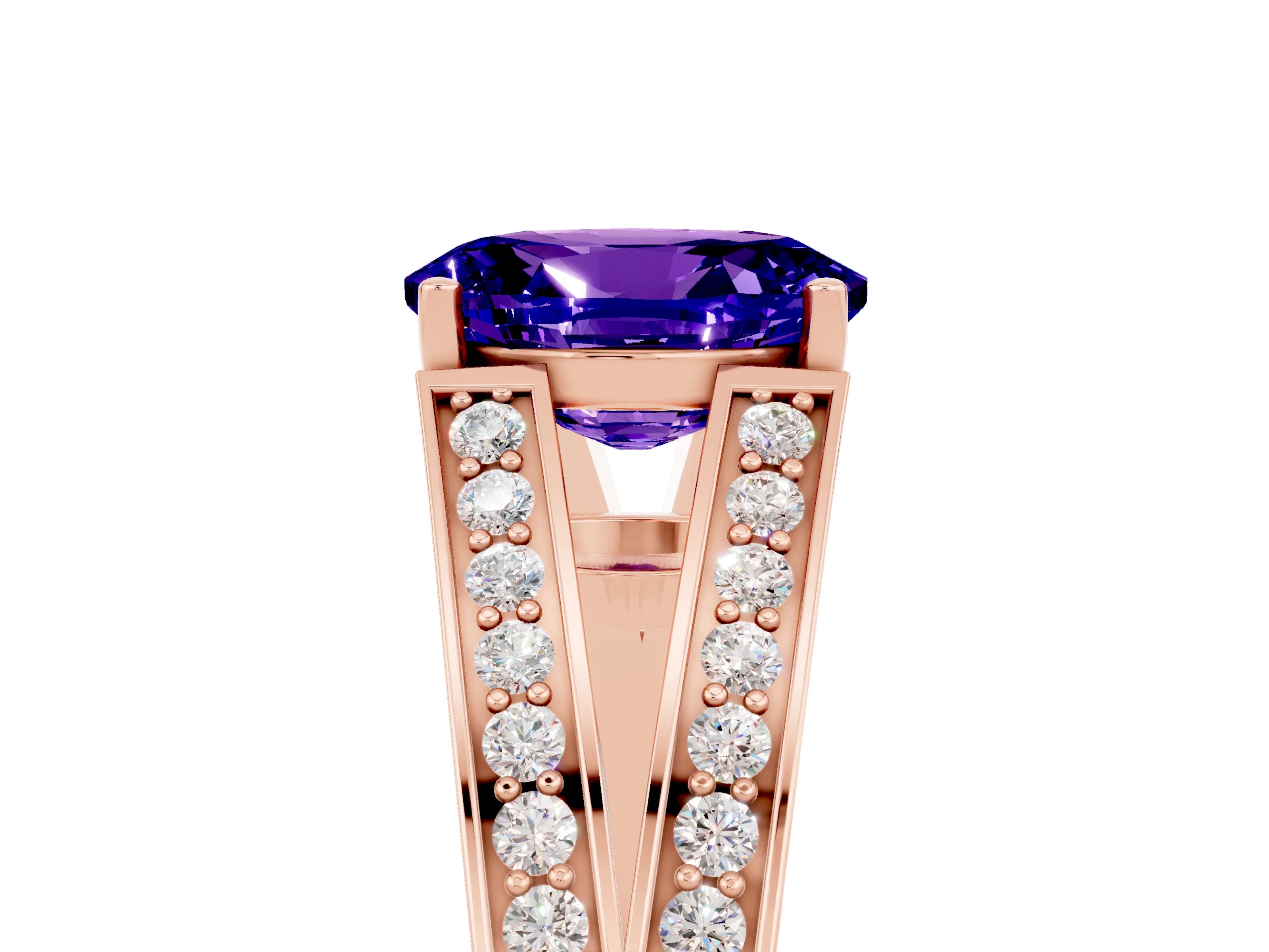 Rose gold Oval Cut Tanzanite Split Shank Ring with Pavé Band and Four-Prong Setting_5