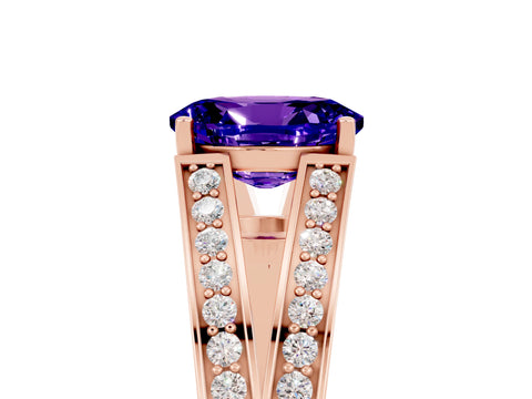 Rose gold Oval Cut Tanzanite Split Shank Ring with Pavé Band and Four-Prong Setting_5