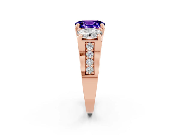 Rose gold Oval Cut Tanzanite Three-Stone Ring with Channel Set Band and Four-Prong Setting