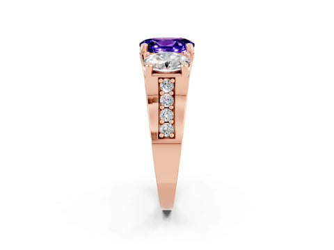 Rose gold Oval Cut Tanzanite Three-Stone Ring with Channel Set Band and Four-Prong Setting_2