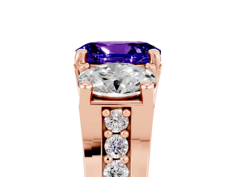 Rose gold Oval Cut Tanzanite Three-Stone Ring with Channel Set Band and Four-Prong Setting_5