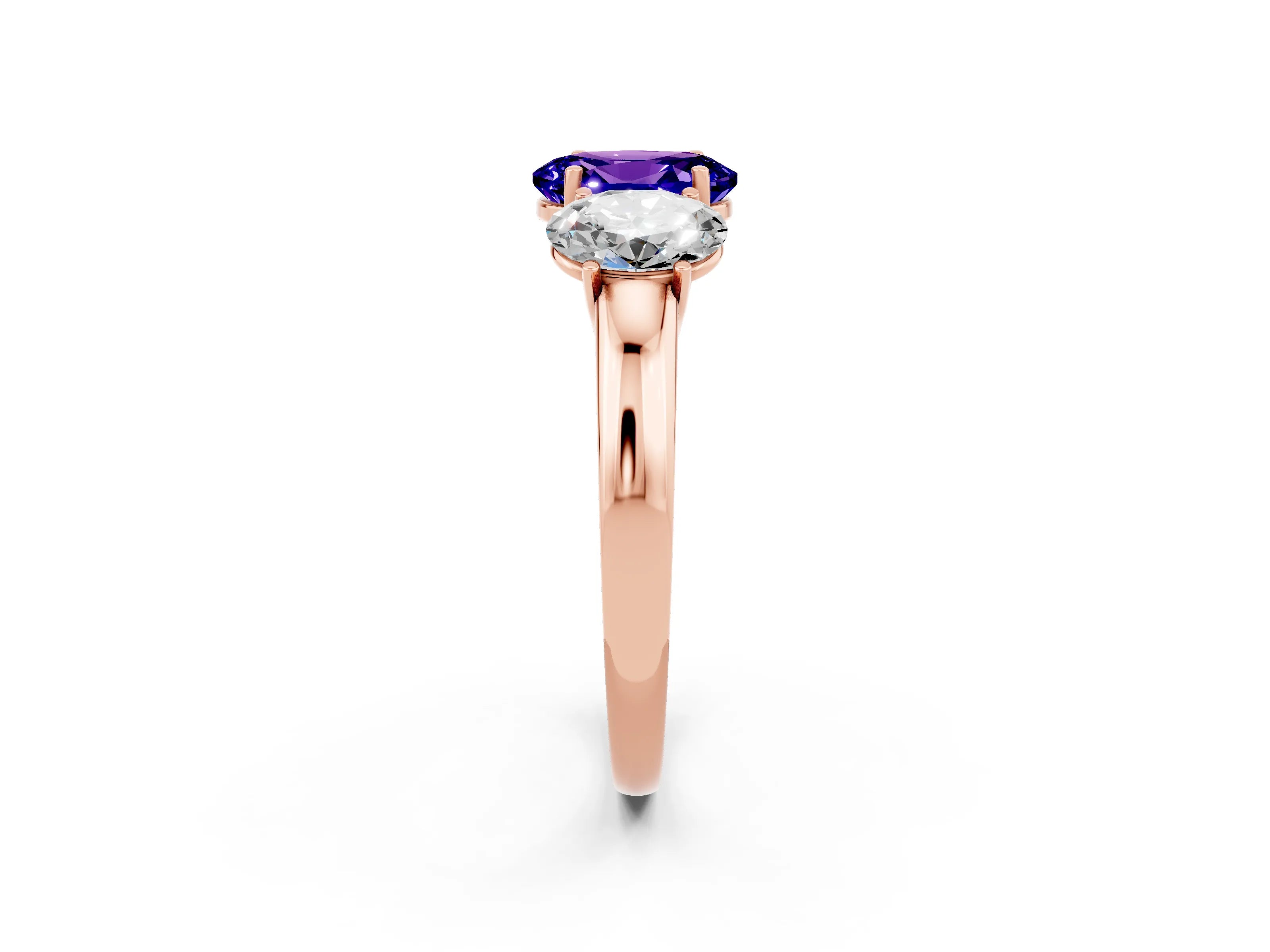 Rose gold Oval Cut Tanzanite Three-Stone Ring with Four-Prong Setting and Classic Band_2