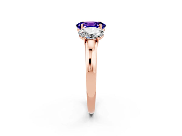 Rose gold Oval Cut Tanzanite Three-Stone Ring with Four-Prong Setting and Classic Band