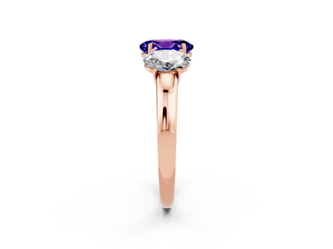 Rose gold Oval Cut Tanzanite Three-Stone Ring with Four-Prong Setting and Classic Band_2