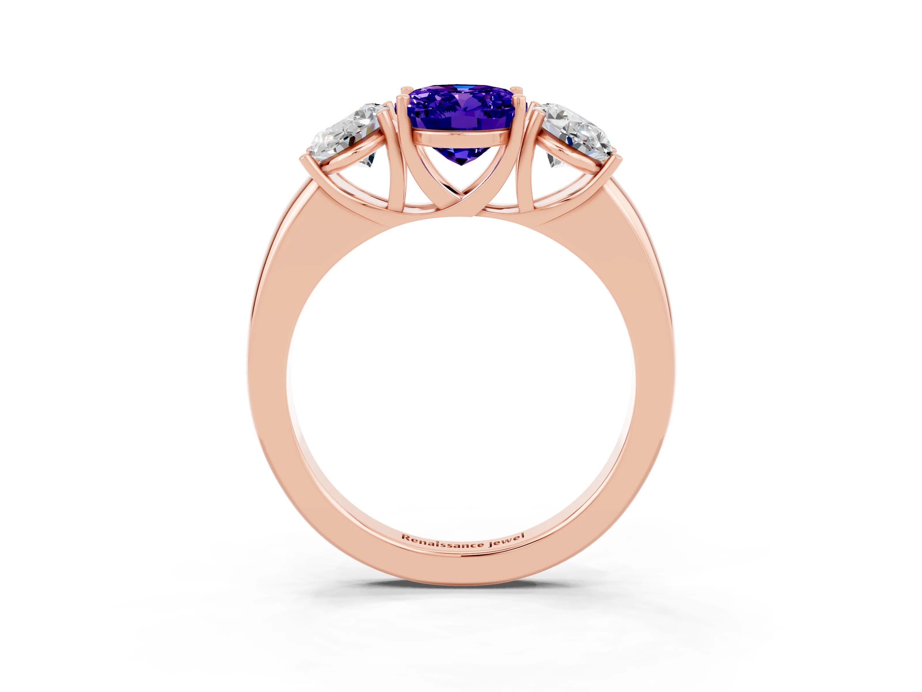 Rose gold Oval Cut Tanzanite Three-Stone Ring with Four-Prong Setting and Classic Band_3