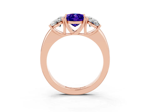 Rose gold Oval Cut Tanzanite Three-Stone Ring with Four-Prong Setting and Classic Band_3