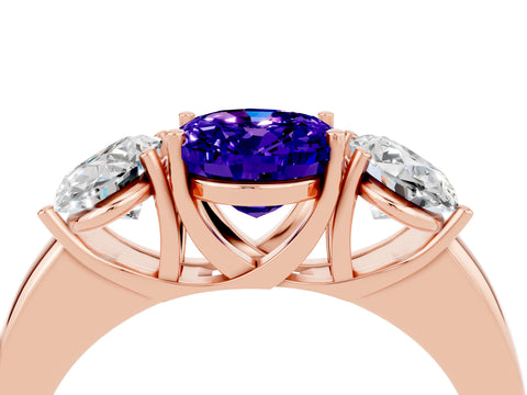 Rose gold Oval Cut Tanzanite Three-Stone Ring with Four-Prong Setting and Classic Band_4