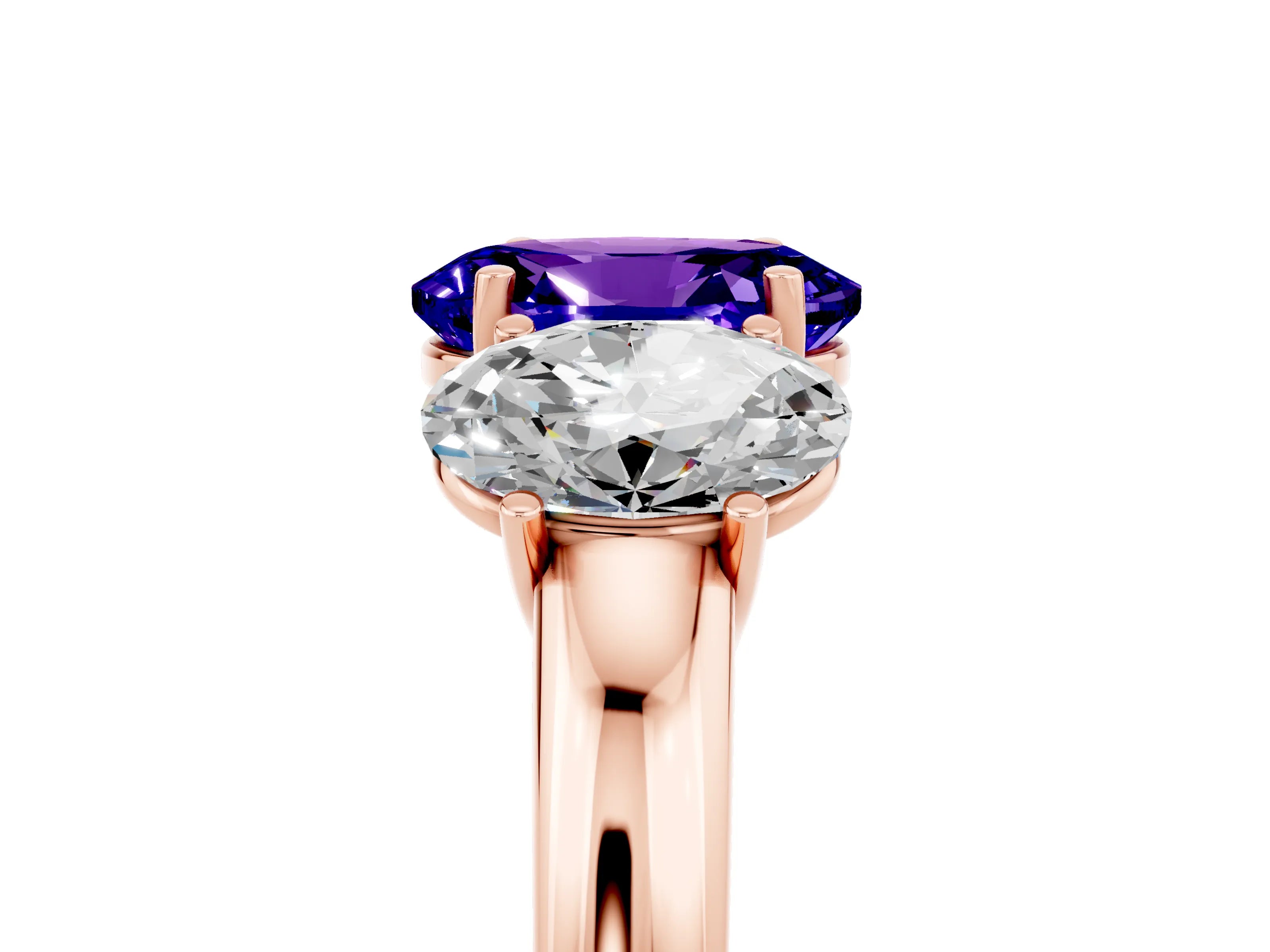 Rose gold Oval Cut Tanzanite Three-Stone Ring with Four-Prong Setting and Classic Band_5