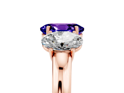 Rose gold Oval Cut Tanzanite Three-Stone Ring with Four-Prong Setting and Classic Band_5
