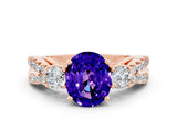 Rose gold Oval Cut Tanzanite Three-Stone Ring with Pavé Split Shank and Four-Prong Setting_12