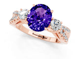 Rose gold Oval Cut Tanzanite Three-Stone Ring with Pavé Split Shank and Four-Prong Setting_13
