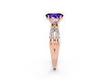 Rose gold Oval Cut Tanzanite Three-Stone Ring with Pavé Split Shank and Four-Prong Setting_14
