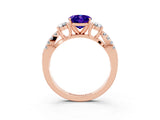Rose gold Oval Cut Tanzanite Three-Stone Ring with Pavé Split Shank and Four-Prong Setting_15