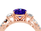 Rose gold Oval Cut Tanzanite Three-Stone Ring with Pavé Split Shank and Four-Prong Setting_16