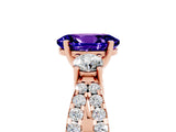 Rose gold Oval Cut Tanzanite Three-Stone Ring with Pavé Split Shank and Four-Prong Setting_17