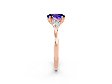 Rose gold Oval Cut Tanzanite Three-Stone Ring with Pear Side Stones and Four-Prong Setting_14