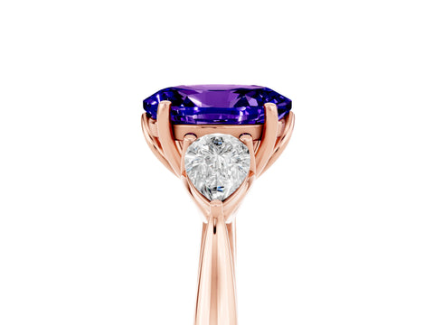 Rose gold Oval Cut Tanzanite Three-Stone Ring with Pear Side Stones and Four-Prong Setting_17