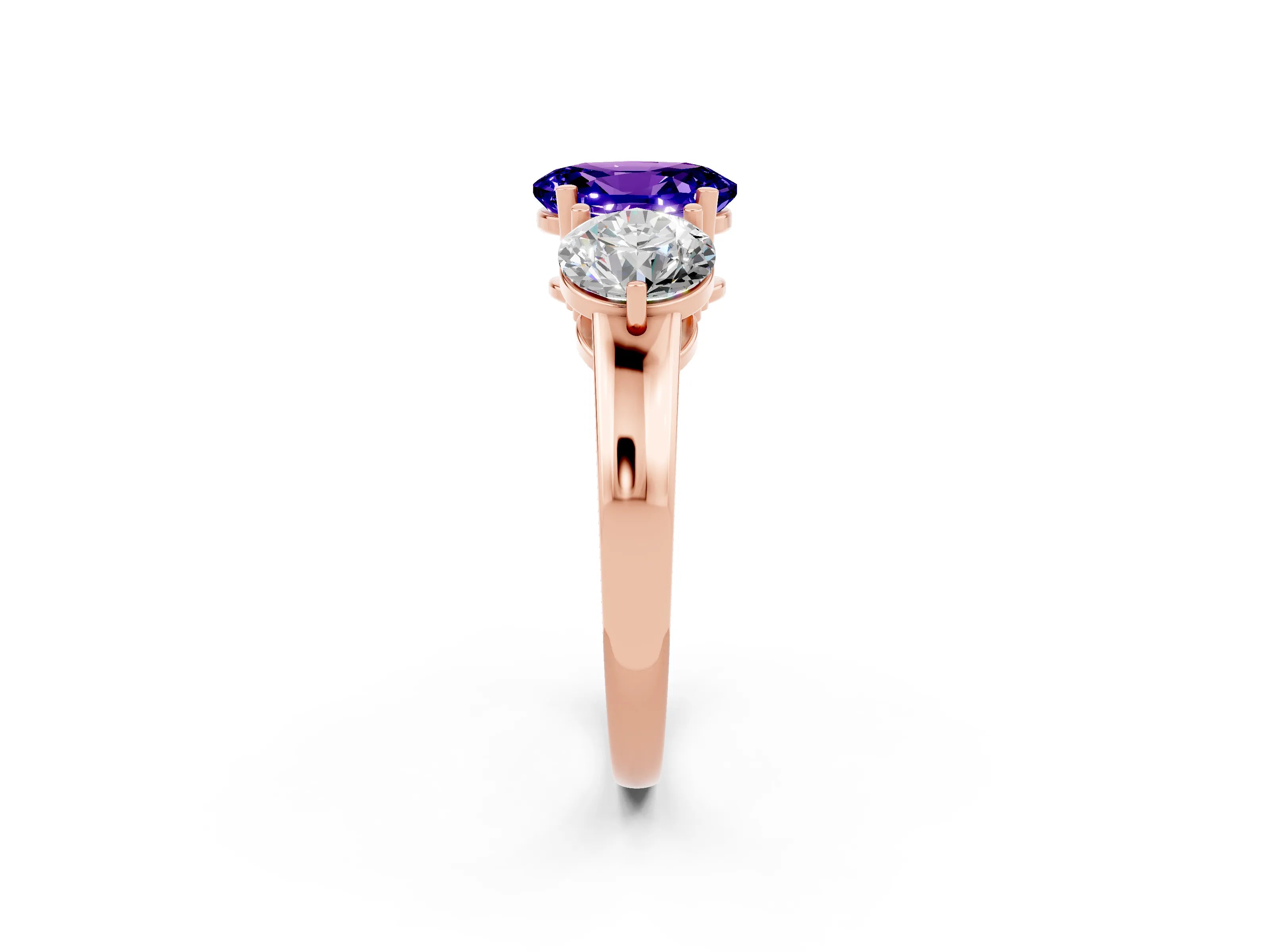 Rose gold Oval Cut Tanzanite Three-Stone Ring with Prong Setting and Classic Band_2