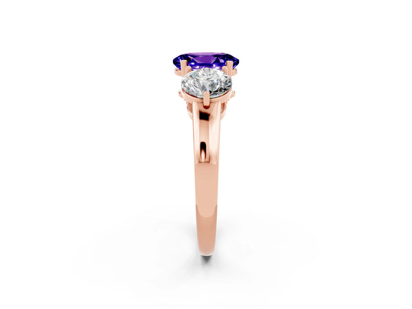 Rose gold Oval Cut Tanzanite Three-Stone Ring with Prong Setting and Classic Band