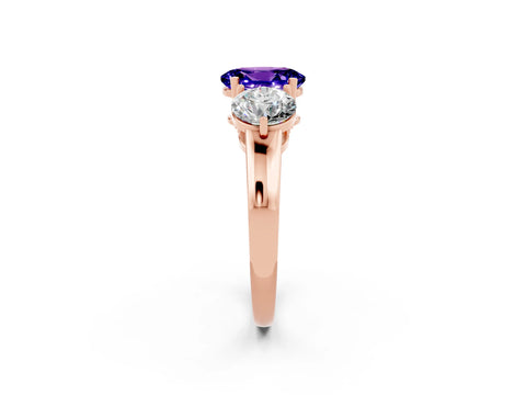 Rose gold Oval Cut Tanzanite Three-Stone Ring with Prong Setting and Classic Band_2