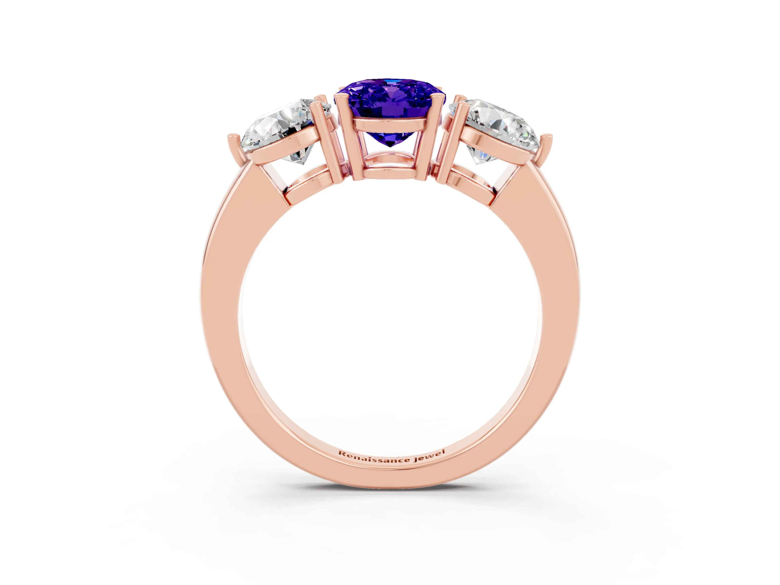 Rose gold Oval Cut Tanzanite Three-Stone Ring with Prong Setting and Classic Band_3