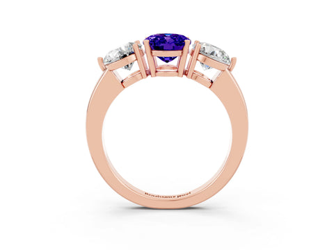 Rose gold Oval Cut Tanzanite Three-Stone Ring with Prong Setting and Classic Band_3