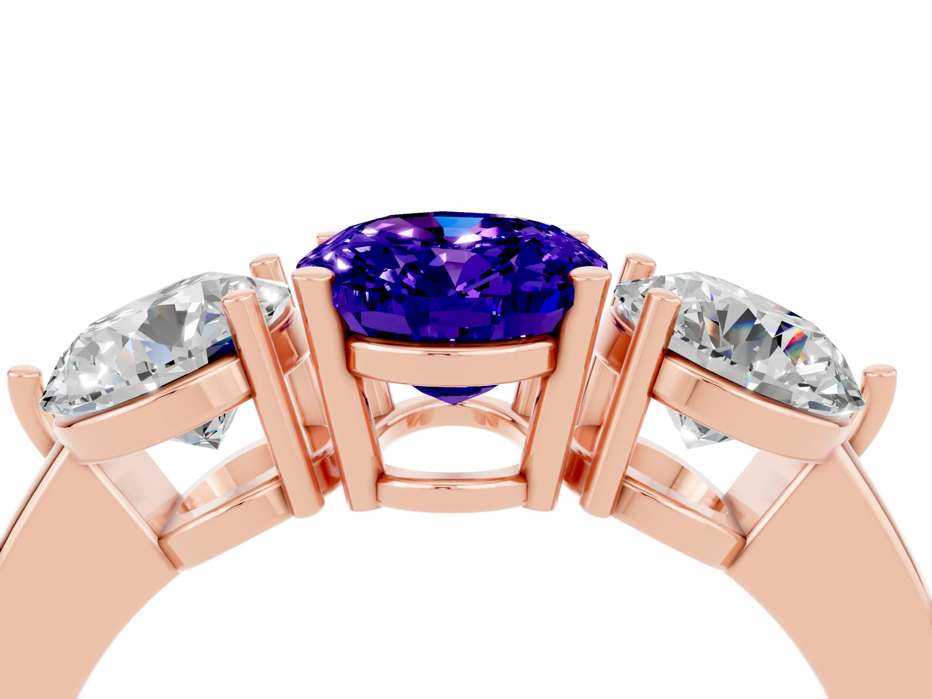 Rose gold Oval Cut Tanzanite Three-Stone Ring with Prong Setting and Classic Band_4