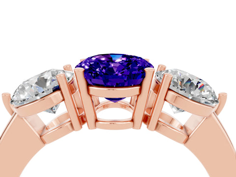 Rose gold Oval Cut Tanzanite Three-Stone Ring with Prong Setting and Classic Band_4