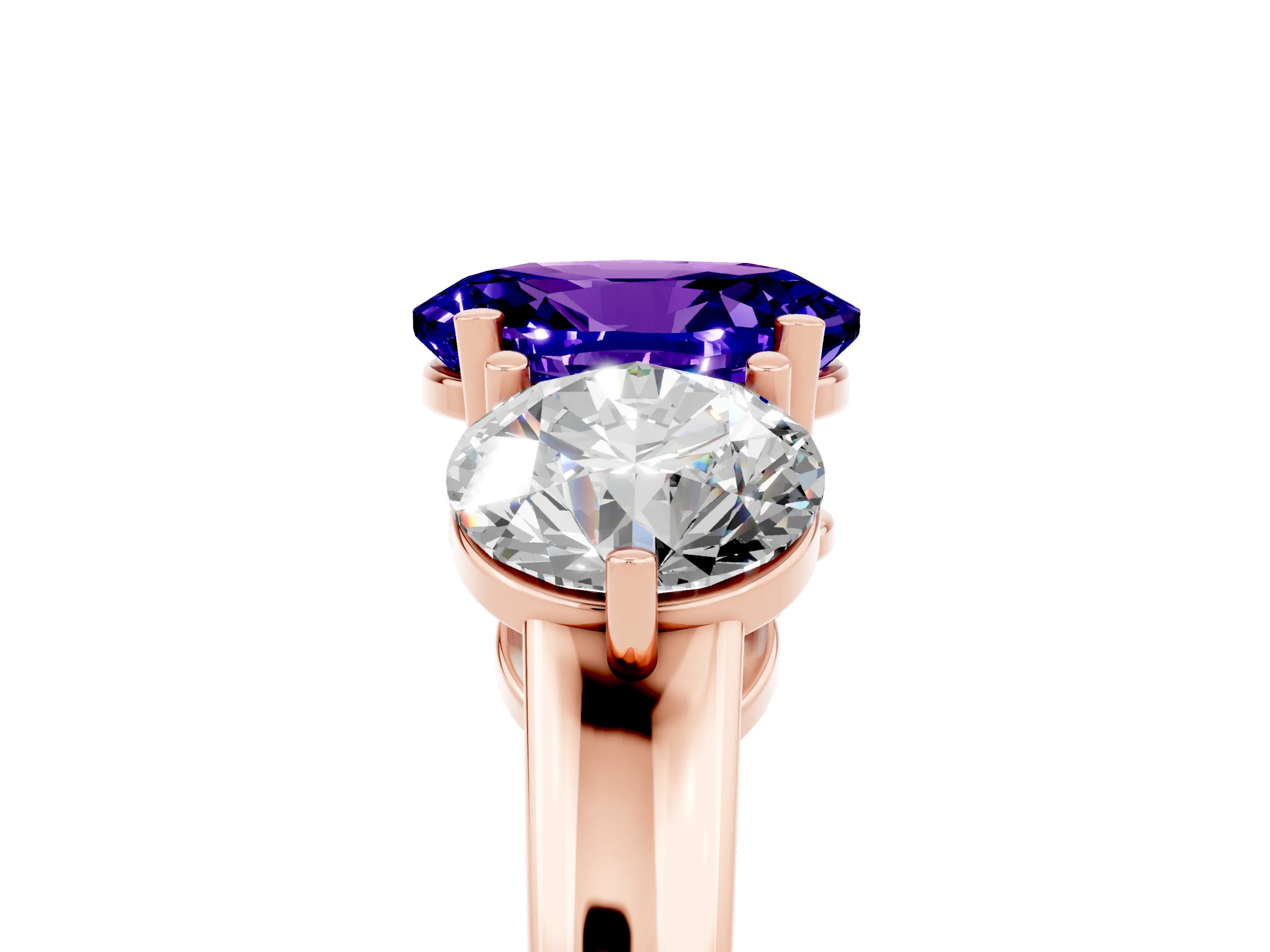 Rose gold Oval Cut Tanzanite Three-Stone Ring with Prong Setting and Classic Band_5