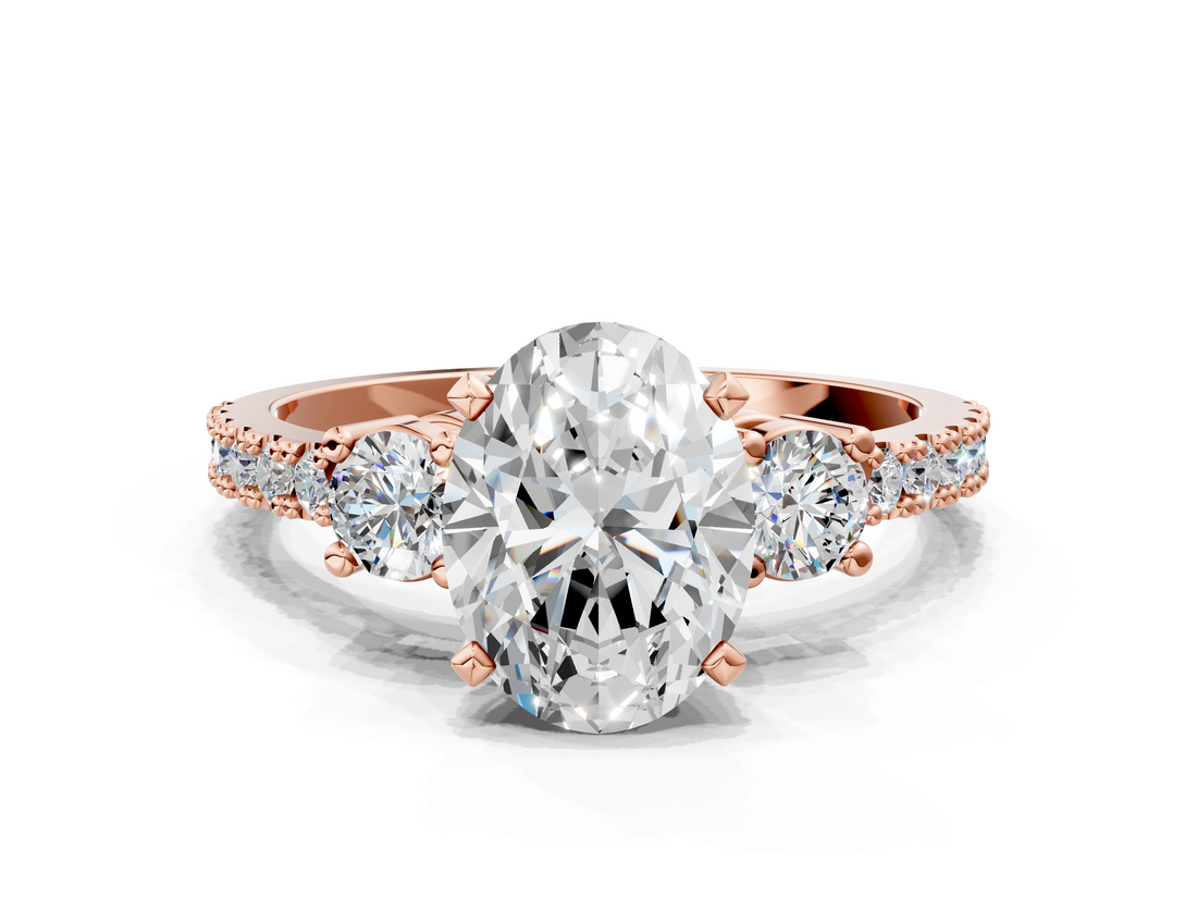 Rose gold Oval Cut Three-Stone Diamond Pavé Band with Prong Setting_21