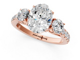 Rose gold Oval Cut Three-Stone Diamond Pave Band with Prong Setting_86